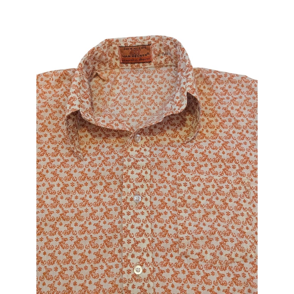 Van‎ Heusen 417 Mens Bicycle Print Short Sleeve Button Up Shirt Size 16